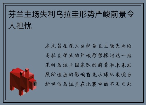 芬兰主场失利乌拉圭形势严峻前景令人担忧