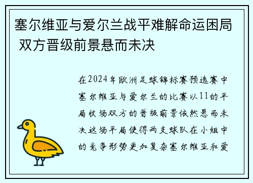 塞尔维亚与爱尔兰战平难解命运困局 双方晋级前景悬而未决