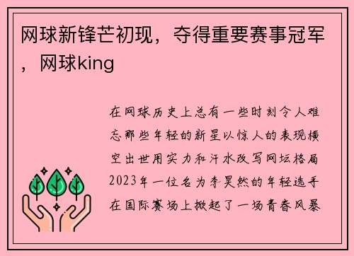 网球新锋芒初现，夺得重要赛事冠军，网球king
