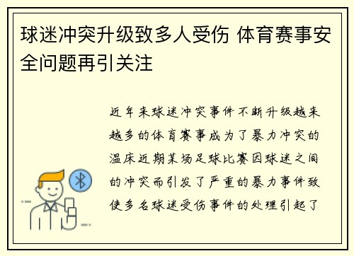 球迷冲突升级致多人受伤 体育赛事安全问题再引关注