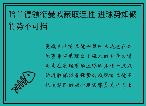 哈兰德领衔曼城豪取连胜 进球势如破竹势不可挡